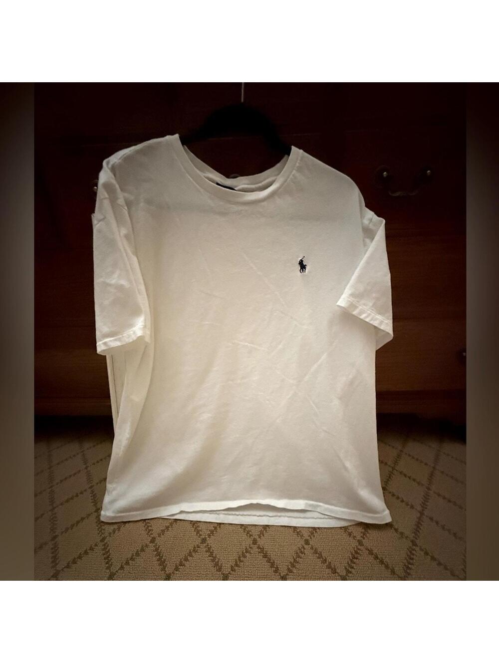 Polo Ralph Lauren white short sleeve T-shirt w embroidered navy logo L